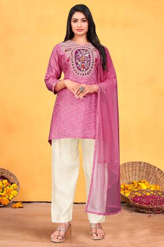 Onion viscose print dola with handwork kurta set