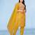 Mustard viscose print dola with handwork kurta set