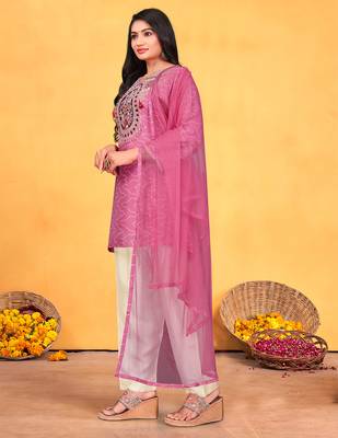 Onion viscose print dola with handwork kurta set 2