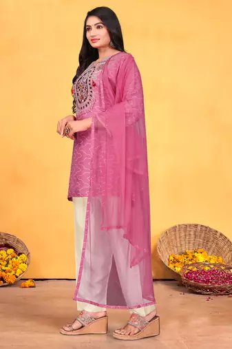 Onion viscose print dola with handwork kurta set