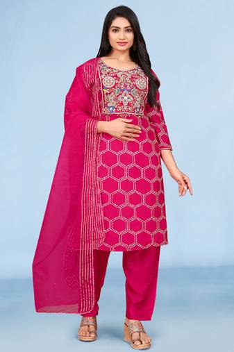Rani viscose print dola with handwork kurta set