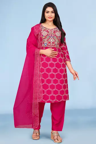 Rani viscose print dola with handwork kurta set