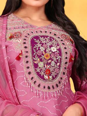 Onion viscose print dola with handwork kurta set 3