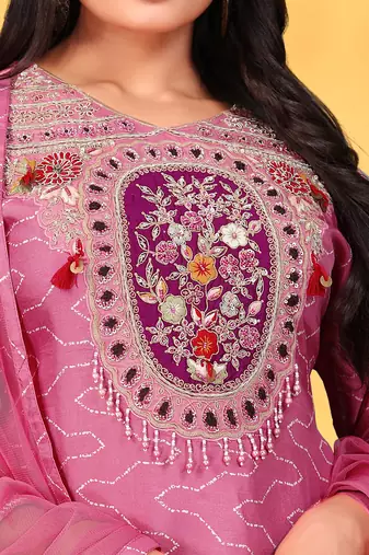 Onion viscose print dola with handwork kurta set