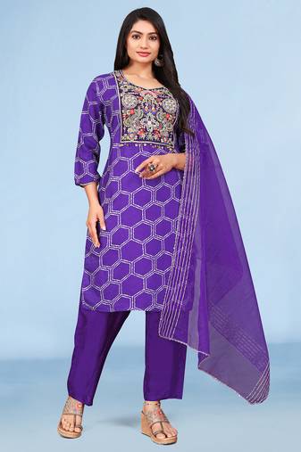 Light Blue viscose print dola with handwork kurta set