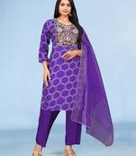 Light Blue viscose print dola with handwork kurta set