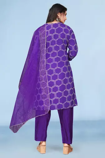 Light Blue viscose print dola with handwork kurta set