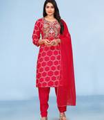 Red viscose print dola with handwork kurta set