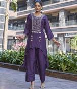 Purple viscose dola with handwork kurta set