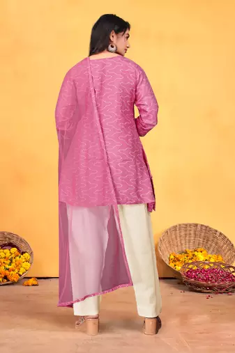 Purple viscose print dola with handwork kurta set