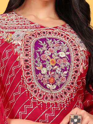 Red viscose print dola with handwork kurta set 3