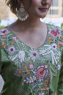 Green viscose print dola with handwork kurta set 3