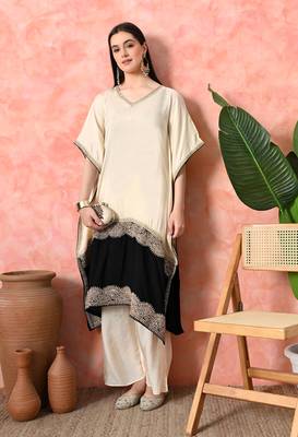 Off white viscose dola with kolkata handwork kurta set 1