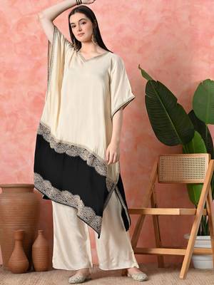 Off white viscose dola with kolkata handwork kurta set 4