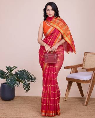 Pink weaving jari designer kota doriya saree with blouse piece 1