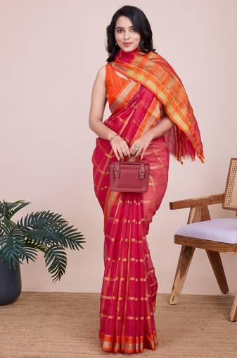 Pink weaving jari designer kota doriya saree with blouse piece