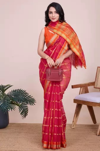 Pink weaving jari designer kota doriya saree with blouse piece