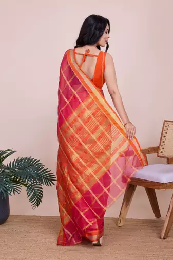 Pink weaving jari designer kota doriya saree with blouse piece