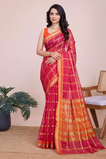 Pink weaving jari designer kota doriya saree with blouse piece