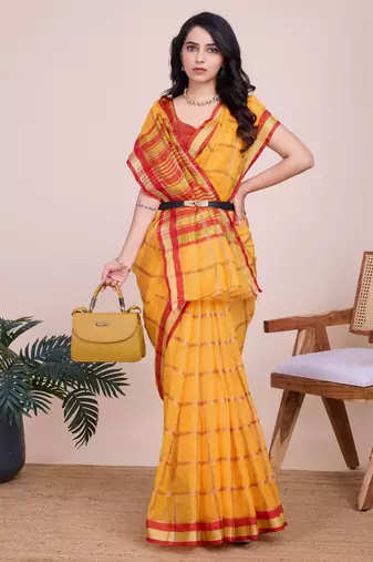 Yellow weaving jari designer kota doriya saree with blouse piece