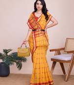 Yellow weaving jari designer kota doriya saree with blouse piece