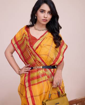 Yellow weaving jari designer kota doriya saree with blouse piece 3