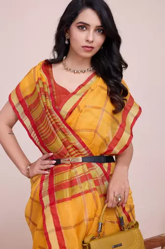 Yellow weaving jari designer kota doriya saree with blouse piece