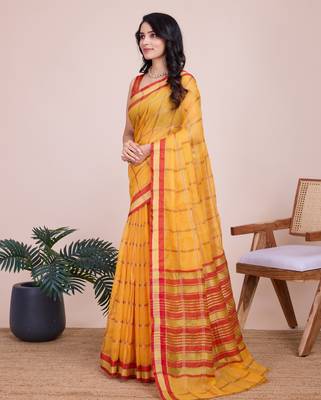 Yellow weaving jari designer kota doriya saree with blouse piece 5