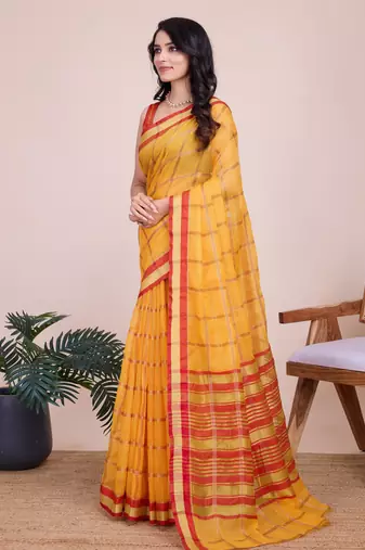 Yellow weaving jari designer kota doriya saree with blouse piece