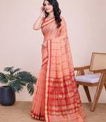 Peach weaving jari designer kota doriya saree with blouse piece
