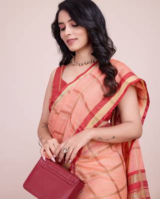 Peach weaving jari designer kota doriya saree with blouse piece 4