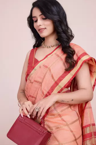 Peach weaving jari designer kota doriya saree with blouse piece