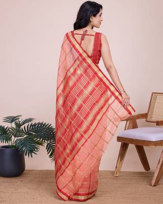 Peach weaving jari designer kota doriya saree with blouse piece 5