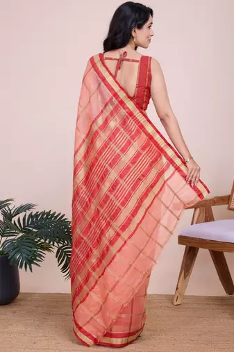 Peach weaving jari designer kota doriya saree with blouse piece
