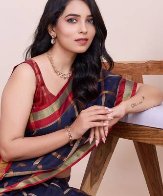 Blue weaving jari designer kota doriya saree with blouse piece 1