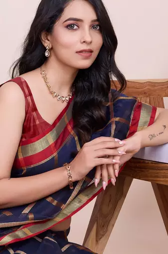 Blue weaving jari designer kota doriya saree with blouse piece