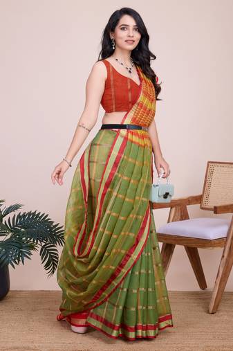 Green weaving jari designer kota doriya saree with blouse piece