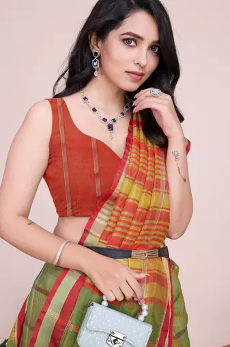 Green weaving jari designer kota doriya saree with blouse piece