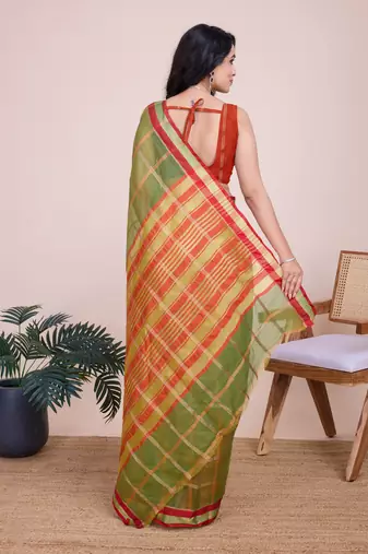 Green weaving jari designer kota doriya saree with blouse piece