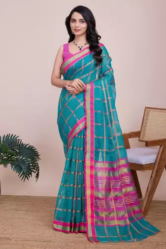 Sea green weaving jari designer kota doriya saree with blouse piece