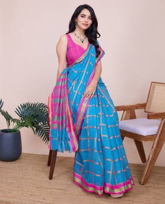 Turquoise weaving jari designer kota doriya saree with blouse piece 1