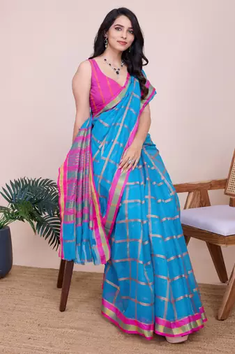Turquoise weaving jari designer kota doriya saree with blouse piece