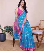 Turquoise weaving jari designer kota doriya saree with blouse piece