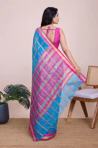Turquoise weaving jari designer kota doriya saree with blouse piece