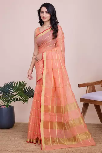 Orange weaving jari designer kota doriya saree with blouse piece
