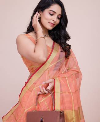 Orange weaving jari designer kota doriya saree with blouse piece 3