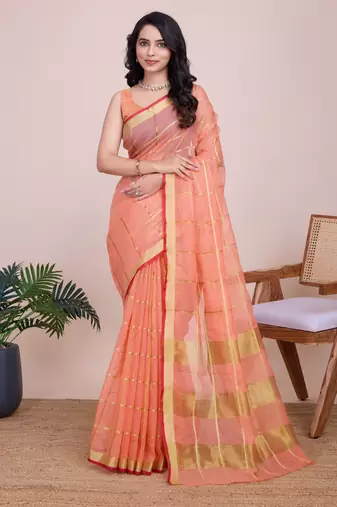 Orange weaving jari designer kota doriya saree with blouse piece