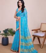 Blue weaving jari designer kota doriya saree with blouse piece