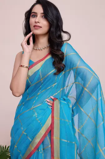 Blue weaving jari designer kota doriya saree with blouse piece