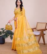 Yellow weaving jari designer kota doriya saree with blouse piece